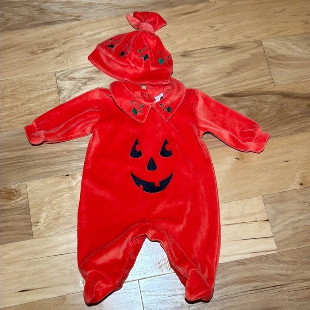 Vtg Talbots Pumpkin Halloween Footie Jumper